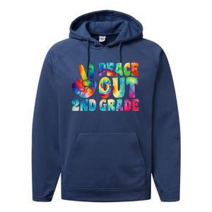 Tie Dye Peace Out Second Grade Cute Last Day Of 2nd Grade Performance Fleece Hoodie