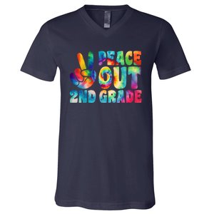 Tie Dye Peace Out Second Grade Cute Last Day Of 2nd Grade V-Neck T-Shirt