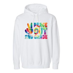 Tie Dye Peace Out Second Grade Cute Last Day Of 2nd Grade Garment-Dyed Fleece Hoodie