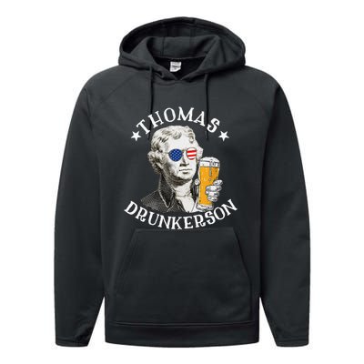 Thomas Drunkerson President Thomas Jefferson Drinking Beer Performance Fleece Hoodie