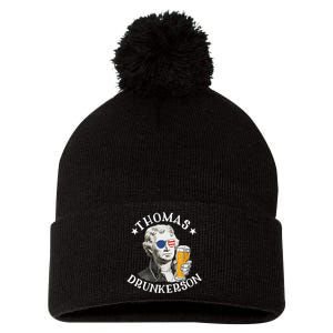 Thomas Drunkerson President Thomas Jefferson Drinking Beer Pom Pom 12in Knit Beanie