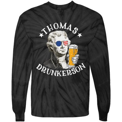 Thomas Drunkerson President Thomas Jefferson Drinking Beer Tie-Dye Long Sleeve Shirt