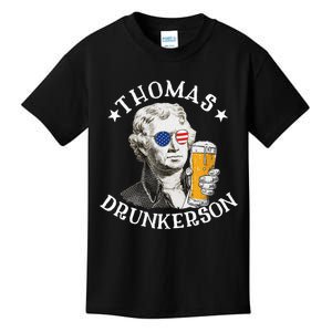 Thomas Drunkerson President Thomas Jefferson Drinking Beer Kids T-Shirt