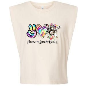 Tie Dye Peace Love Goats Farm Girl Goat Lover Funny Gift Garment-Dyed Women's Muscle Tee