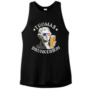 Thomas Drunkerson President Thomas Jefferson Drinking Beer Ladies PosiCharge Tri-Blend Wicking Tank