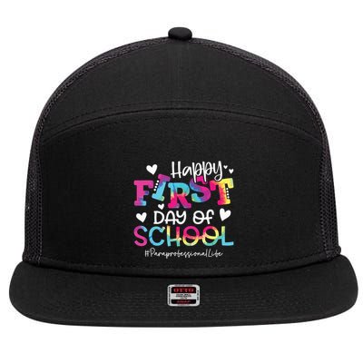 Tie Dye Paraprofessional Happy First Day Of School Funny 7 Panel Mesh Trucker Snapback Hat