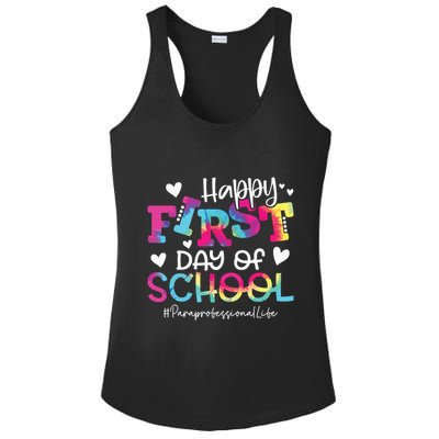 Tie Dye Paraprofessional Happy First Day Of School Funny Ladies PosiCharge Competitor Racerback Tank