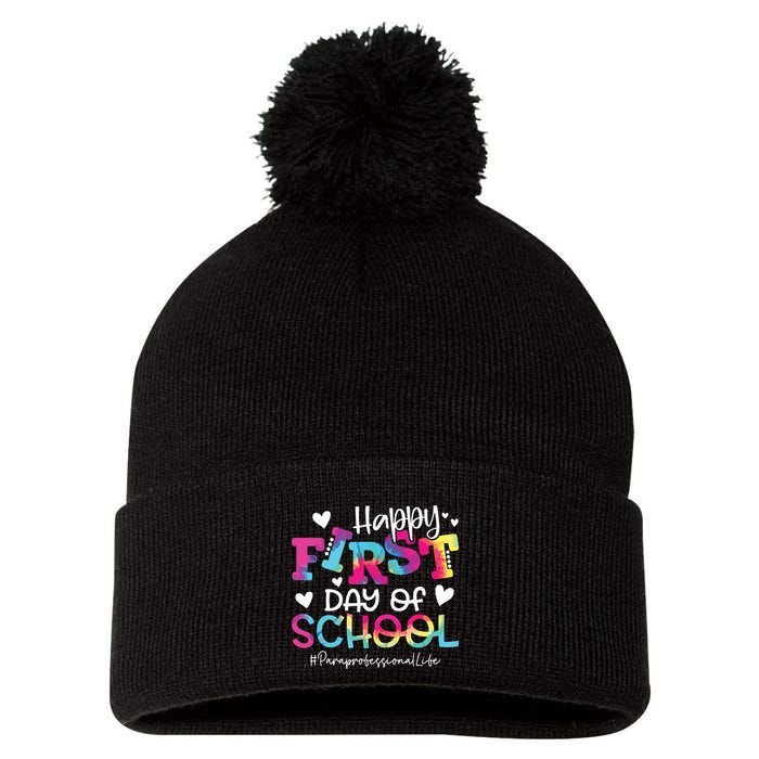 Tie Dye Paraprofessional Happy First Day Of School Funny Pom Pom 12in Knit Beanie