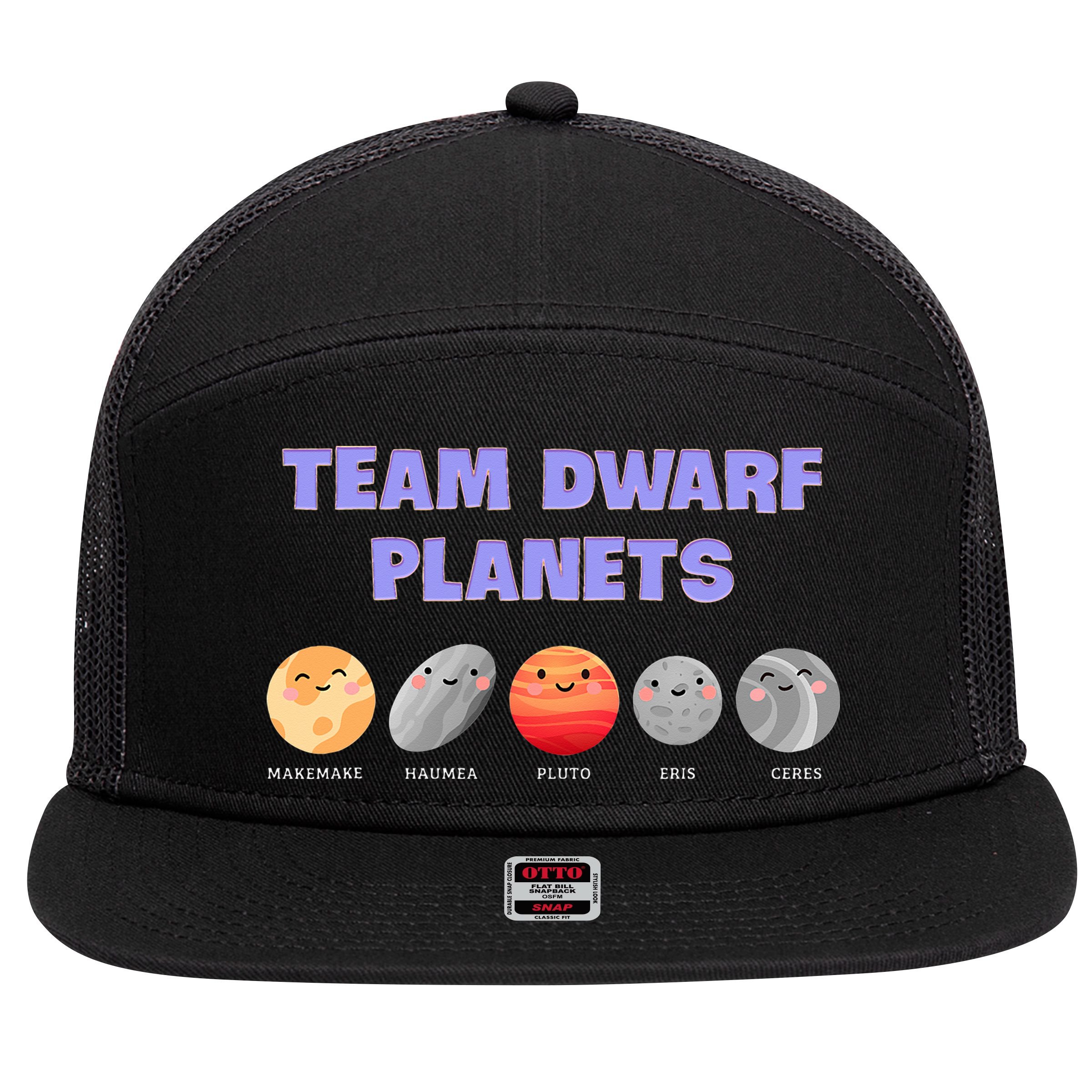 Team Dwarf Planets Pluto Funny Astronomy Science 7 Panel Mesh Trucker Snapback Hat