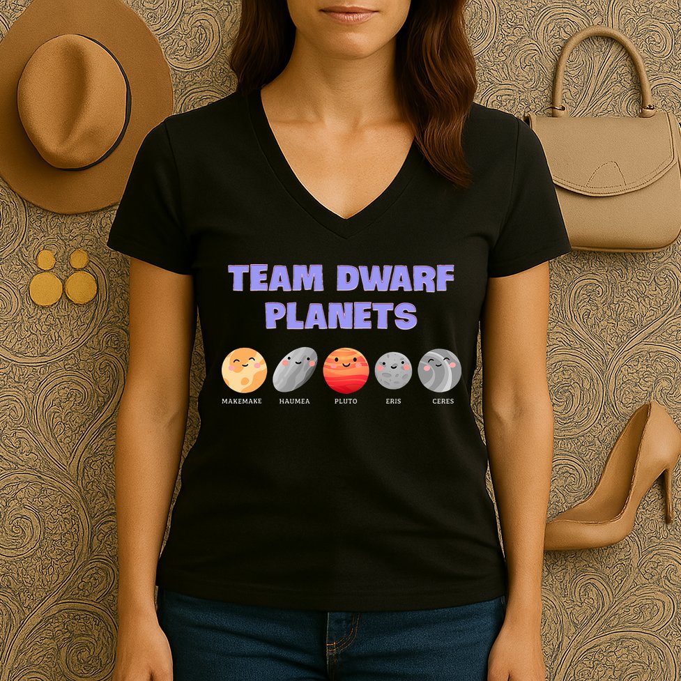 Team Dwarf Planets Pluto Funny Astronomy Science Women's V-Neck T-Shirt