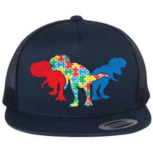 Trex Dinosaurs Puzzle Dino Autism Awareness Asl Funny Gift Flat Bill Trucker Hat