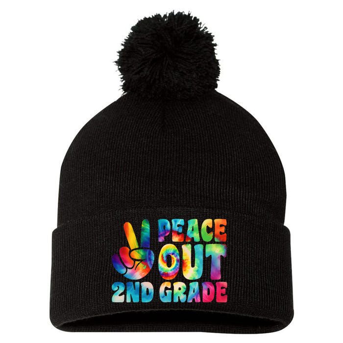 tie dye peace out second grade cute last day of 2nd grade Pom Pom 12in Knit Beanie