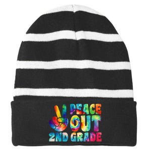 tie dye peace out second grade cute last day of 2nd grade Striped Beanie with Solid Band