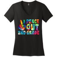 tie dye peace out second grade cute last day of 2nd grade Women's V-Neck T-Shirt