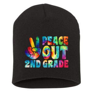 tie dye peace out second grade cute last day of 2nd grade Short Acrylic Beanie