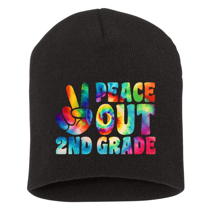 tie dye peace out second grade cute last day of 2nd grade Short Acrylic Beanie