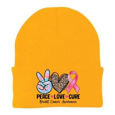 Tie Dye Peace Love Cure Pink Ribbon Breast Cancer Awareness Gift Knit Cap Winter Beanie