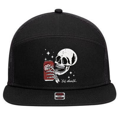 Till Death Pepper Skeleton Halloween Skeleton Drink Pepper 7 Panel Mesh Trucker Snapback Hat