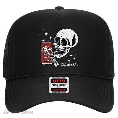 Till Death Pepper Skeleton Halloween Skeleton Drink Pepper High Crown Mesh Back Trucker Hat