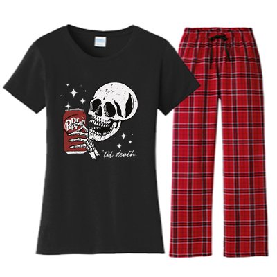 Till Death Pepper Skeleton Halloween Skeleton Drink Pepper Women's Flannel Pajama Set