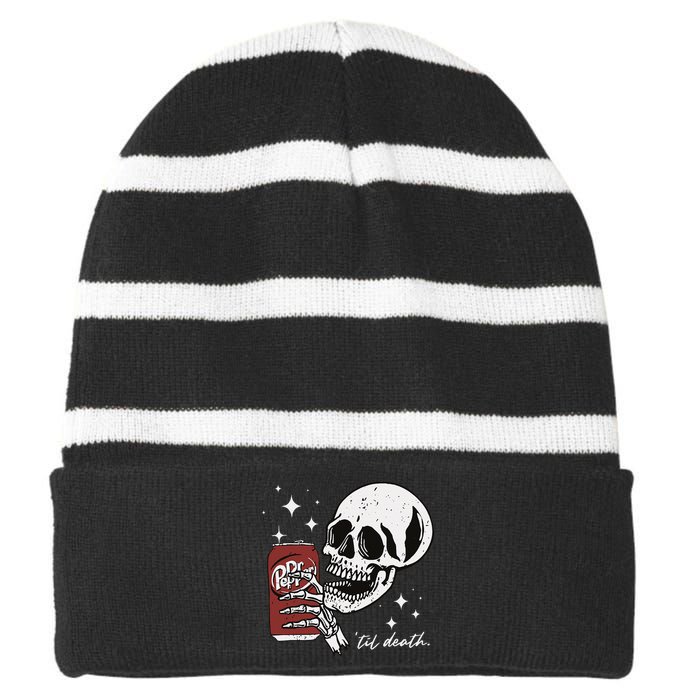 Till Death Pepper Skeleton Halloween Skeleton Drink Pepper Striped Beanie with Solid Band