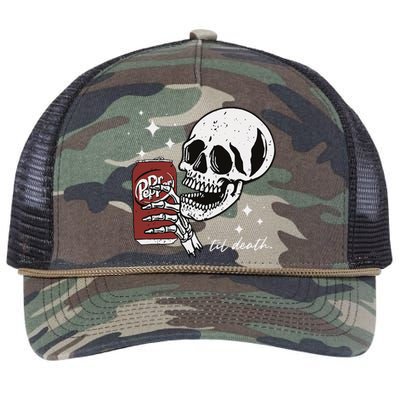 Till Death Pepper Skeleton Halloween Skeleton Drink Pepper Retro Rope Trucker Hat Cap