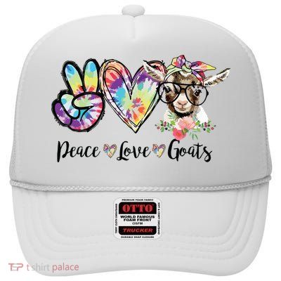 Tie Dye Peace Love Goats Farm Girl Goat Lover Funny Gift High Crown Mesh Back Trucker Hat