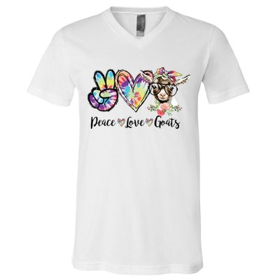Tie Dye Peace Love Goats Farm Girl Goat Lover Funny Gift V-Neck T-Shirt