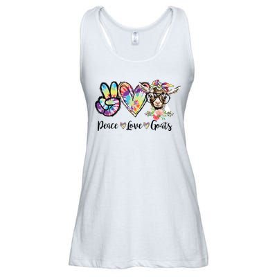 Tie Dye Peace Love Goats Farm Girl Goat Lover Funny Gift Ladies Essential Flowy Tank