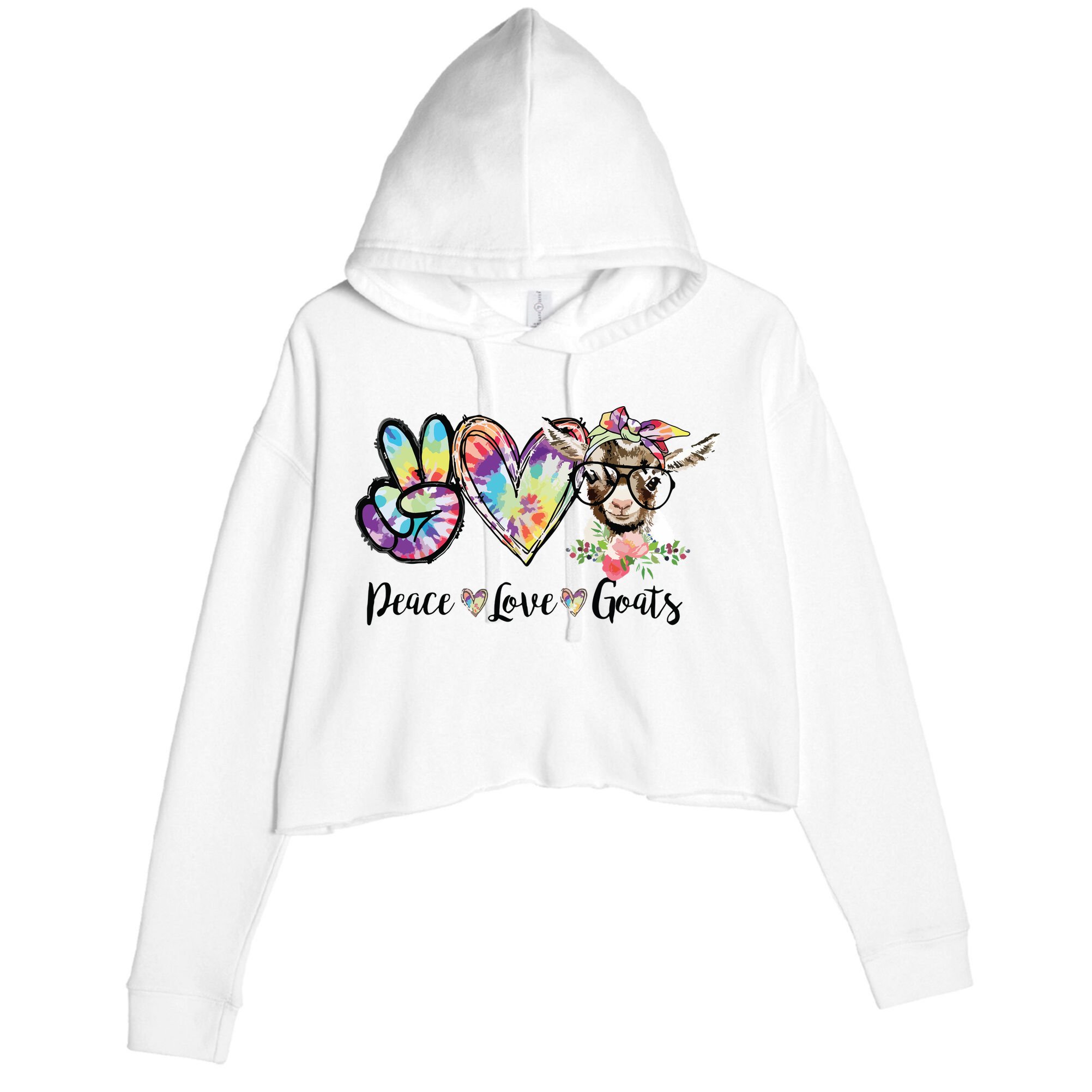 Tie Dye Peace Love Goats Farm Girl Goat Lover Funny Gift Crop Fleece Hoodie