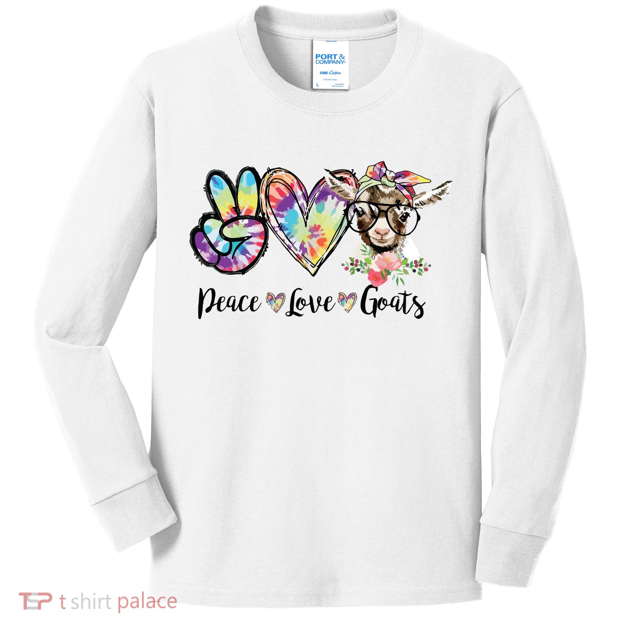 Tie Dye Peace Love Goats Farm Girl Goat Lover Funny Gift Kids Long Sleeve Shirt