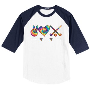 Tie Dye Peace Love Hockey Sports Team Game Player Gift Baseball Sleeve Shirt