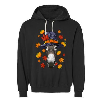 Thanksgiving Donkey Pilgrim Costume Fall Autumn Garment-Dyed Fleece Hoodie