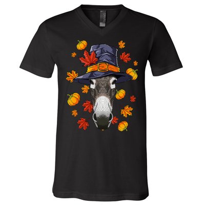 Thanksgiving Donkey Pilgrim Costume Fall Autumn V-Neck T-Shirt