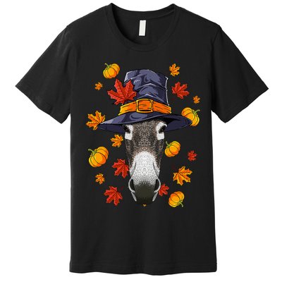 Thanksgiving Donkey Pilgrim Costume Fall Autumn Premium T-Shirt