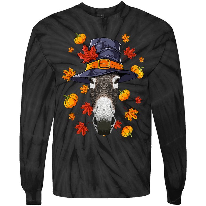 Thanksgiving Donkey Pilgrim Costume Fall Autumn Tie-Dye Long Sleeve Shirt