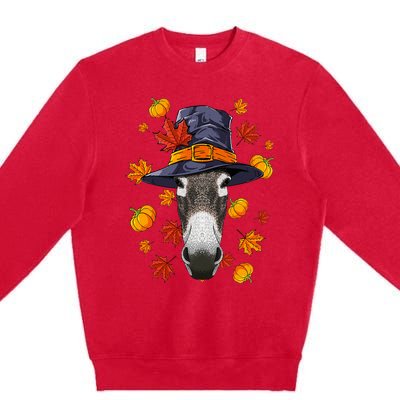 Thanksgiving Donkey Pilgrim Costume Fall Autumn Premium Crewneck Sweatshirt