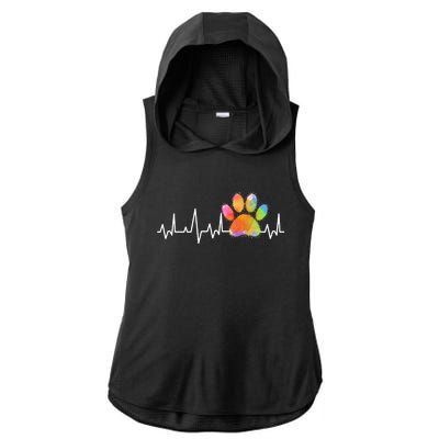 Tie Dye Paw Print Heartbeat Cute Veterinarian Vet Tech Gift Ladies PosiCharge Tri-Blend Wicking Draft Hoodie Tank