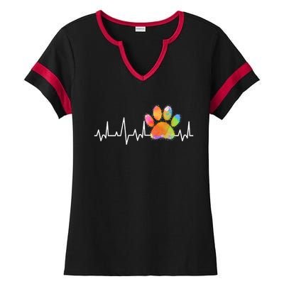 Tie Dye Paw Print Heartbeat Cute Veterinarian Vet Tech Gift Ladies Halftime Notch Neck Tee