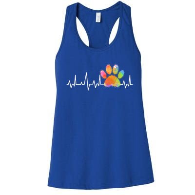 Tie Dye Paw Print Heartbeat Cute Veterinarian Vet Tech Gift Women's Racerback Tank