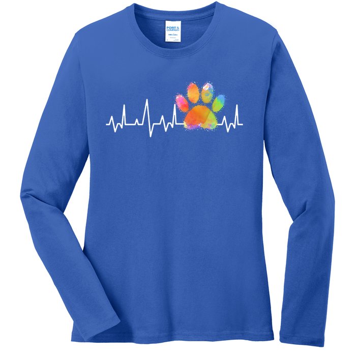 Tie Dye Paw Print Heartbeat Cute Veterinarian Vet Tech Gift Ladies Long Sleeve Shirt