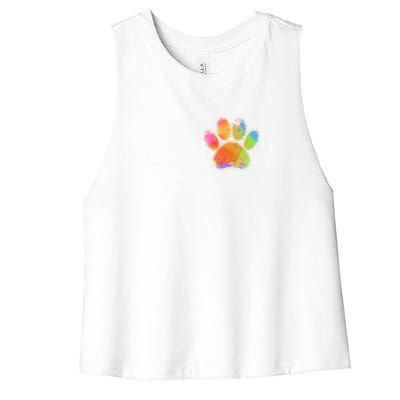 Tie Dye Paw Print Heartbeat Cute Veterinarian Vet Tech Gift Women's Racerback Cropped Tank