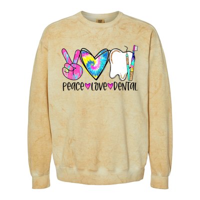 Tie Dye Peace Love Dental Dentist Labor Day Christmas Meaningful Gift Colorblast Crewneck Sweatshirt