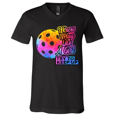 Tie Dye Pickleball Player Paddleball Lover Dink Funny V-Neck T-Shirt