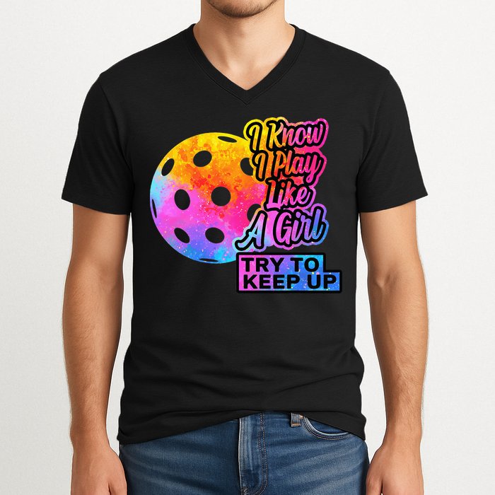 Tie Dye Pickleball Player Paddleball Lover Dink Funny V-Neck T-Shirt