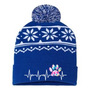 Tie Dye Paw Print Heartbeat Veterinarian Funny Vet Tech Funny Gift USA-Made Snowflake Beanie