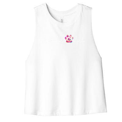 Tie Dye Paw Print Heartbeat Veterinarian Vet Tech Funny Gift Women's Racerback Cropped Tank