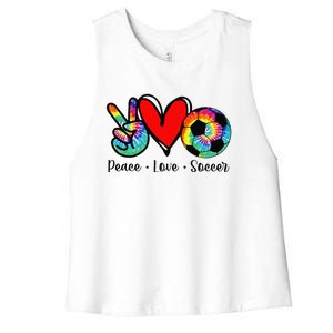 Tie Dye Peace Love Soccer Design Funny Sport Women's Racerback Cropped Tank