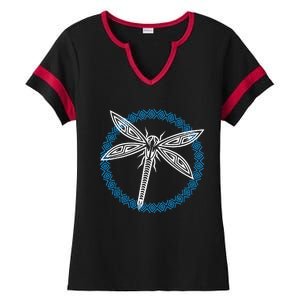 Tribal Dragonfly Polynesian Tattoo Style Insect Art Ladies Halftime Notch Neck Tee