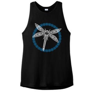 Tribal Dragonfly Polynesian Tattoo Style Insect Art Ladies PosiCharge Tri-Blend Wicking Tank